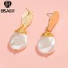 Exquisite Flat Imitation Pearls Stud Earrings for Women Fine Jewelry