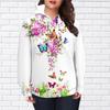 Женская мода розовый цветок бабочка принт свободные толстовки топы блузка свитшот повседневный длинный рукав пуловер топы
