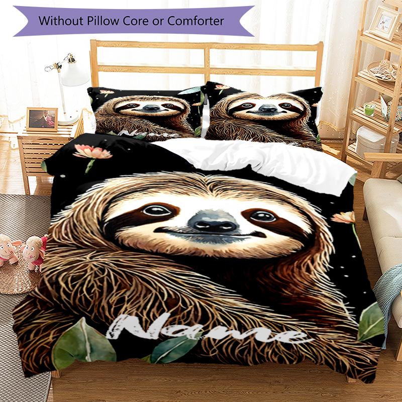 3pcs Custom Name Sloth Bedding Set Duvet Cover Closure Includes 1 Duvet Cover & 2 Pillowcases, Soft and Comfortable for All Seasons.