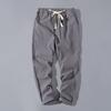 9-point Men Summer Thin Sports Straight Cylinder Pants Cotton Linen Material Casual Long Pants Men Beach Pants