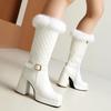 Новые модные меховые сапоги до середины голени, женские зимние сапоги с квадратным носком, высокие сапоги на каблуках, сохраняющие тепло, женские сапоги на молнии, белые