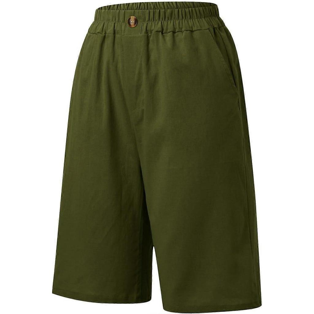 Women's Summer Shorts Cotton Linen Capri Pants Knee Length Loose Wide Leg with Pockets CGreen XXL Plus Size Casual Pants