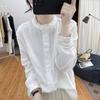 Cotton Long Sleeved Shirt with Women's Ruffle Sleeves Lace Patchwork Top Spring Loose Retro Stand Up Collar Base Shirt