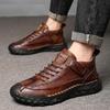 Ручная строчка Кожаные мужские ботинки Удобная повседневная кожаная обувь Мужские ботильоны