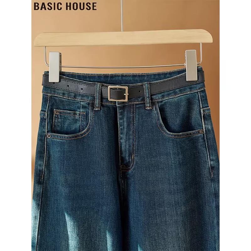 Базовые женские джинсы Basic House прямого кроя с высокой талией и широкими штанинами