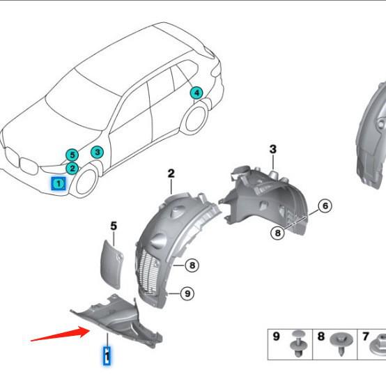 Треугольная панель переднего бампера BMW X5 G05 (51718069307/51718069308)