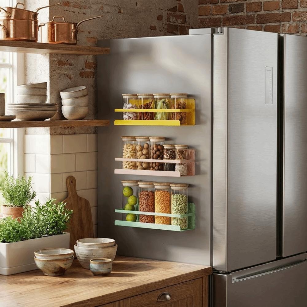 Wall Mounted Refrigerator Magnetic Shelf Punch Free Refrigerator Side Storage Rack Washing Machine