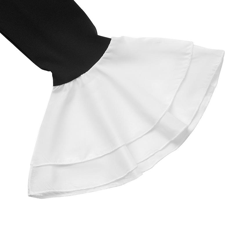 New Elegant Women's Style Long Sleeved Contrasting Skirt with Ruffle Edge Autumn Dress