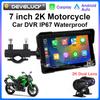 7'' Мотоцикл 2K HD DVR Портативный GPS Навигатор Беспроводной Carplay Android Auto IPX7 Водонепроницаемый Экран Bluetooth Двойной Объектив Moto