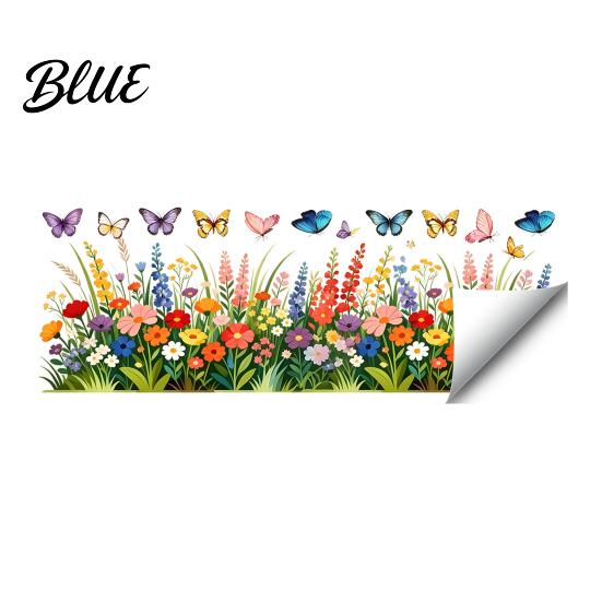 Свежая Цветочная Наклейка на Окно, Цветная Цветок Бабочка, Водонепроницаемая ПВХ, Статическая Наклейка на Стекло