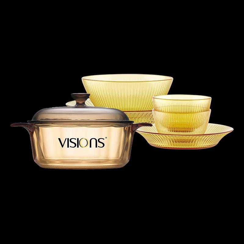 Corning Visions 1.25L Glass Soup Pot & 5-Piece Dinnerware Set