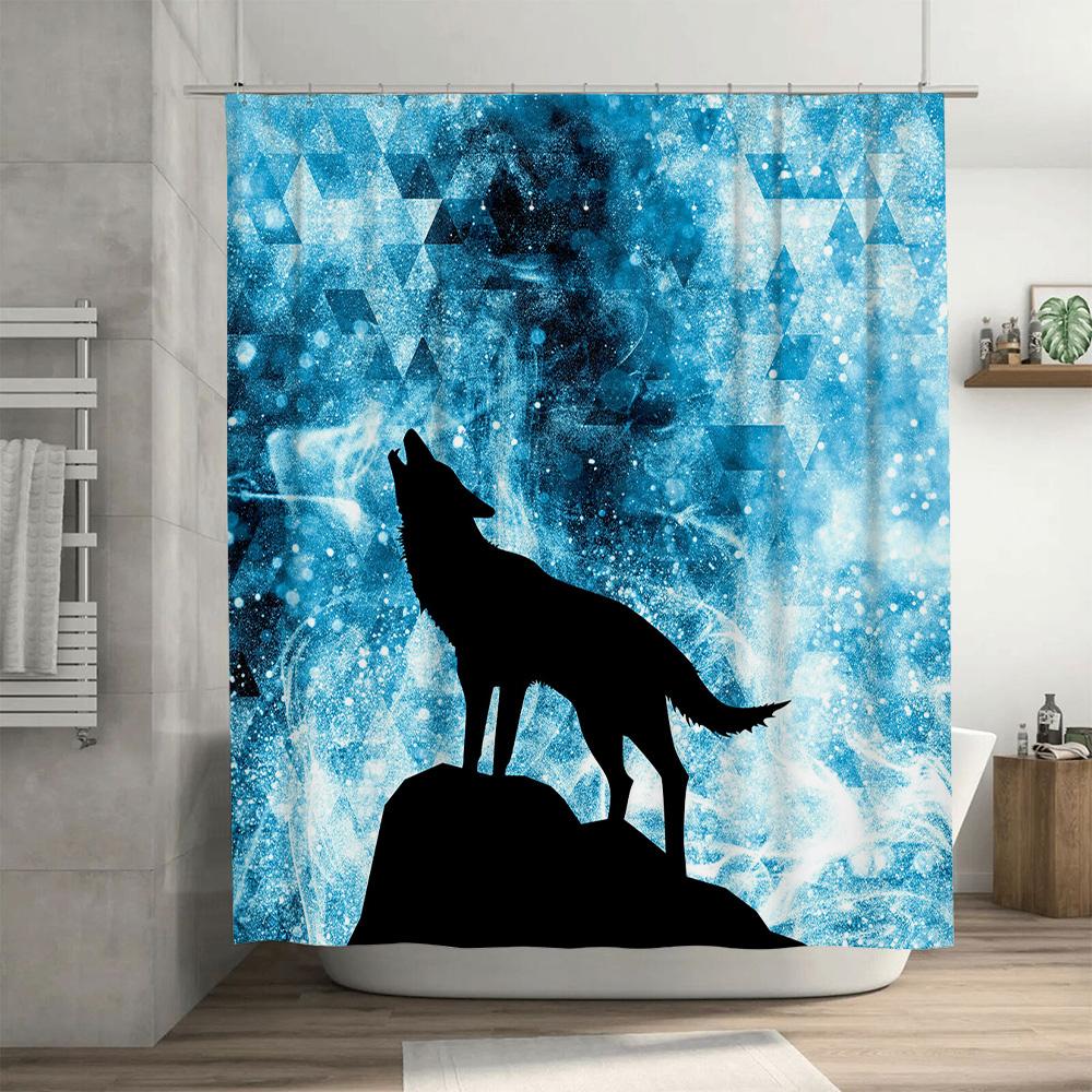 Stylish Shower Curtain Blue Galaxy Wolf Design for Bathrooms Decorate Your Space with Magic