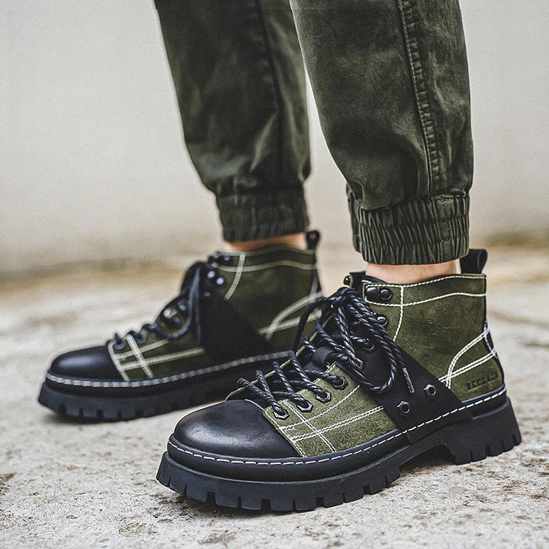 High Quality Cowhide Men Boots Street Punk Style Men's Shoes Outdoor Leather Boots Thick Soled High Top Boots Work Boots