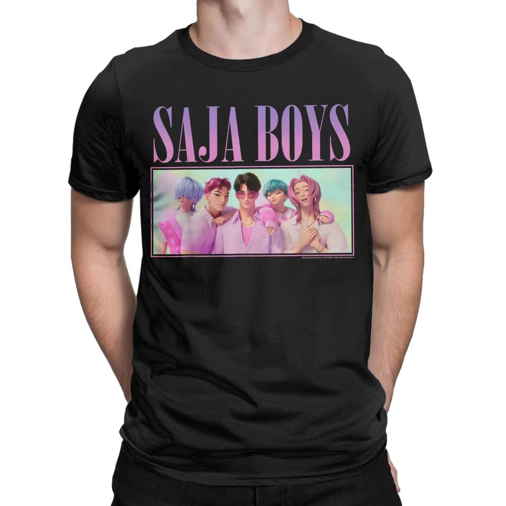 Saja Boys Групповое фото Kpop Охотники на демонов Мужские футболки Модная футболка с коротким рукавом и круглым вырезом Женская футболка Хлопок Подарочные топы