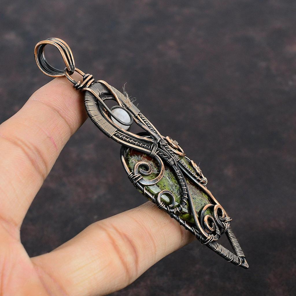 Подвеска из драконьего кровавого камня, медная проволочная обертка, кулон из радужного лунного камня, медная проволочная обертка, ювелирные изделия ручной работы, подвеска из драгоценного камня для подарка