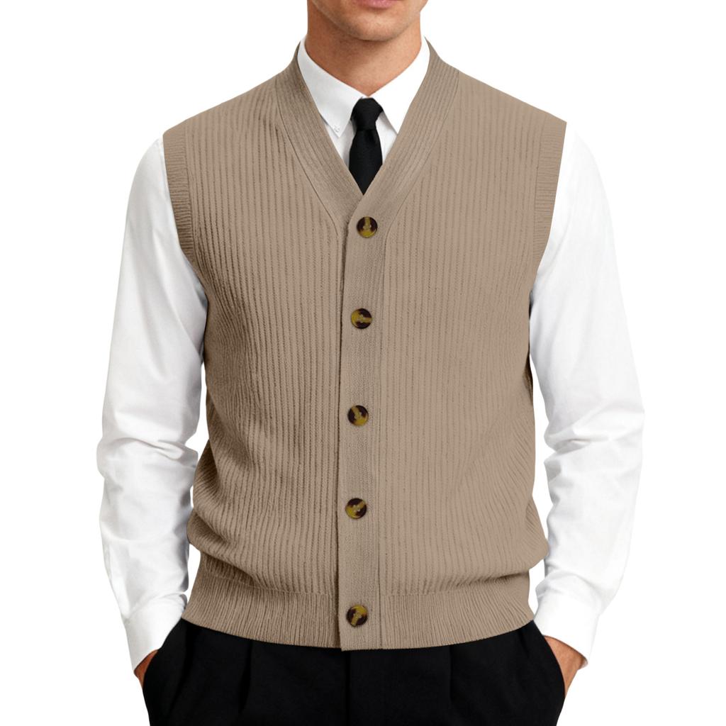 Men's V-Neck Sleeveless Knit Cardigan Vest