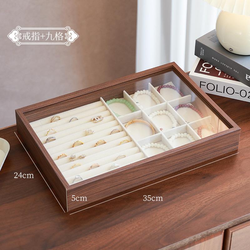 Walnut pattern jewelry storage box, high-end exquisite small ring necklace, stud earrings, hand jewelry, flannel jewelry box.