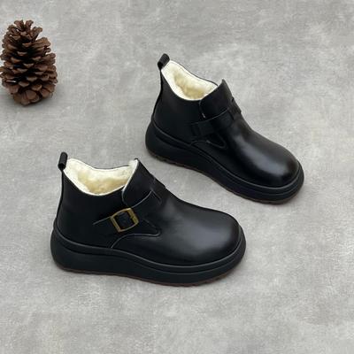 Подкладка из шерсти, толстая подошва, ботильоны из натуральной кожи, круглый носок, утепленные, теплые, повседневные, женские короткие ботинки