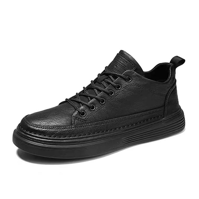 Spring Men's Shoes 2024 New Men's Sports and Leisure British Black Leather Shoes Work Versatile Dress Business Trendy Shoes