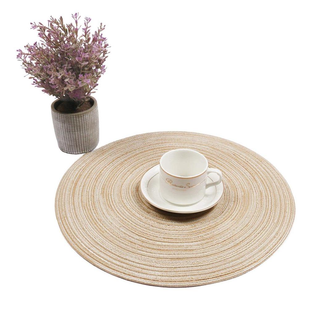 4-piece Set Meal Mat Woven Round Mat Beige Tableware Cup Pad