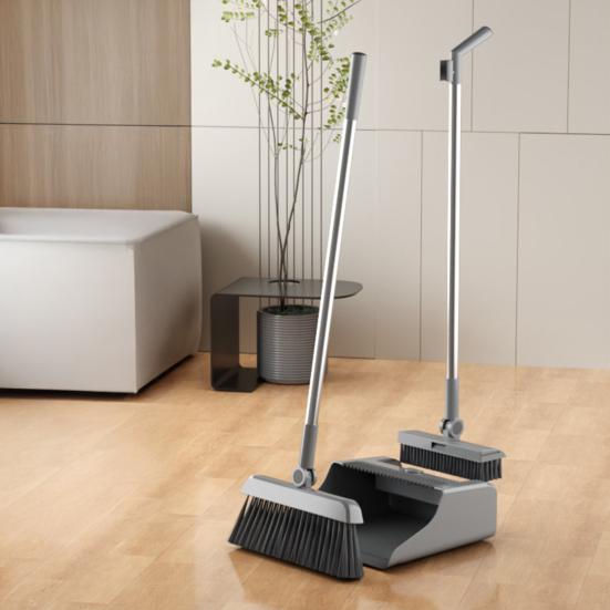 Broom with Dustpan Combo Set 3-in-1 Cleaning Tool Adjustable Long Handle Self-Cleaning Dustpan Teeth Indoor Outdoor Push Broom Dustpan Set