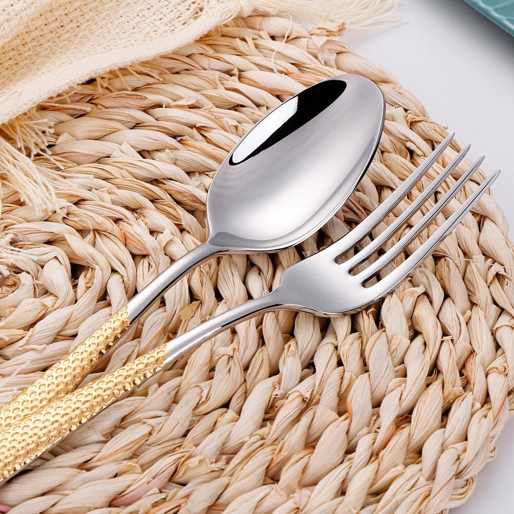 Набор столовых приборов класса люкс с золотым покрытием, 4/8/16/20/24/28 предметов, можно мыть в посудомоечной машине, набор столовых приборов из стали 18/10, серебряный набор столовых приборов с кованой ручкой