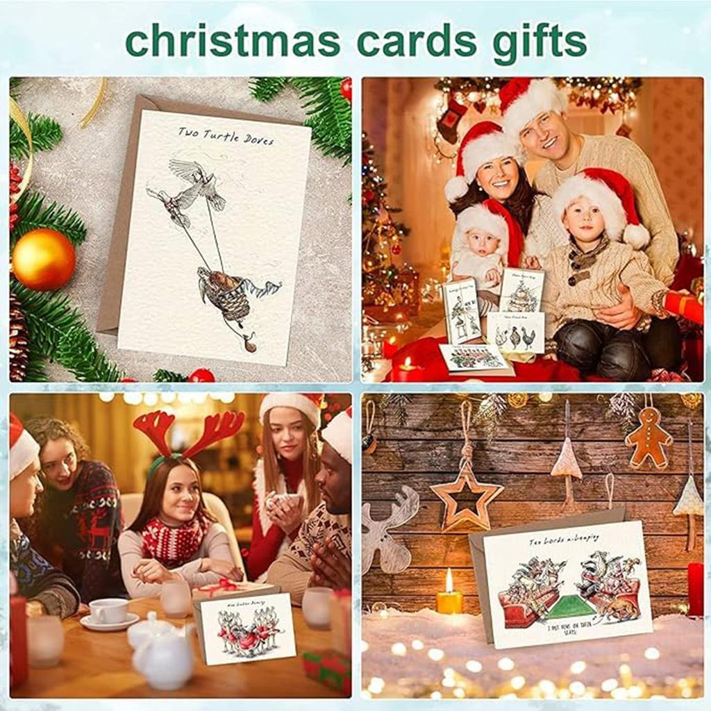 Twelve Days Of Christmas Card Set,12 Pcs Quirky Funny Christmas Cards Card With Your Custom Message And Envelopes, Christmas Countdown Gift Card Set