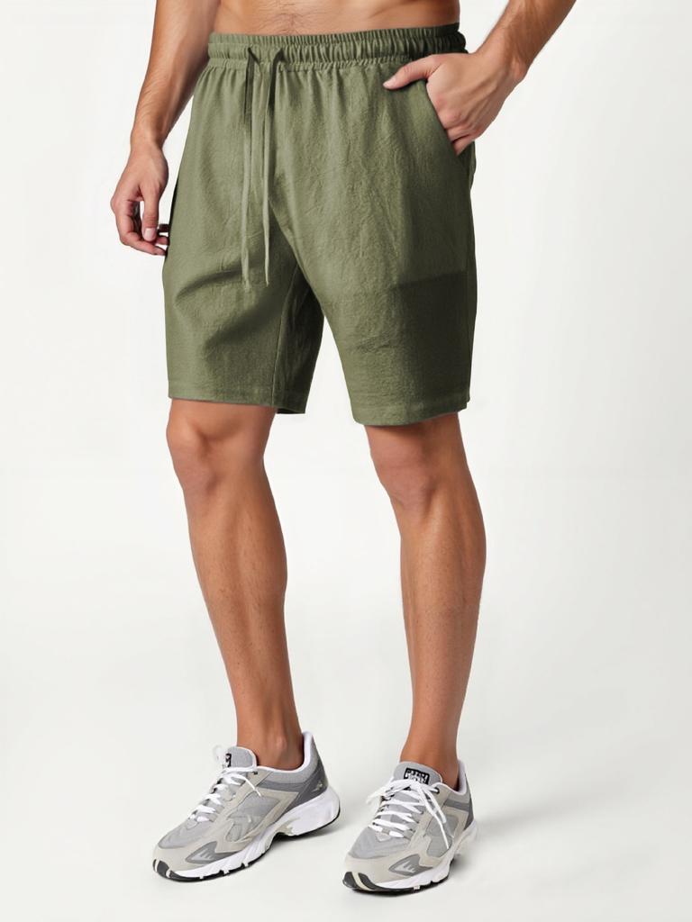 2025 Мужские летние новые однотонные шорты на кулиске из чистого хлопка, свободные спортивные шорты, повседневные универсальные шорты