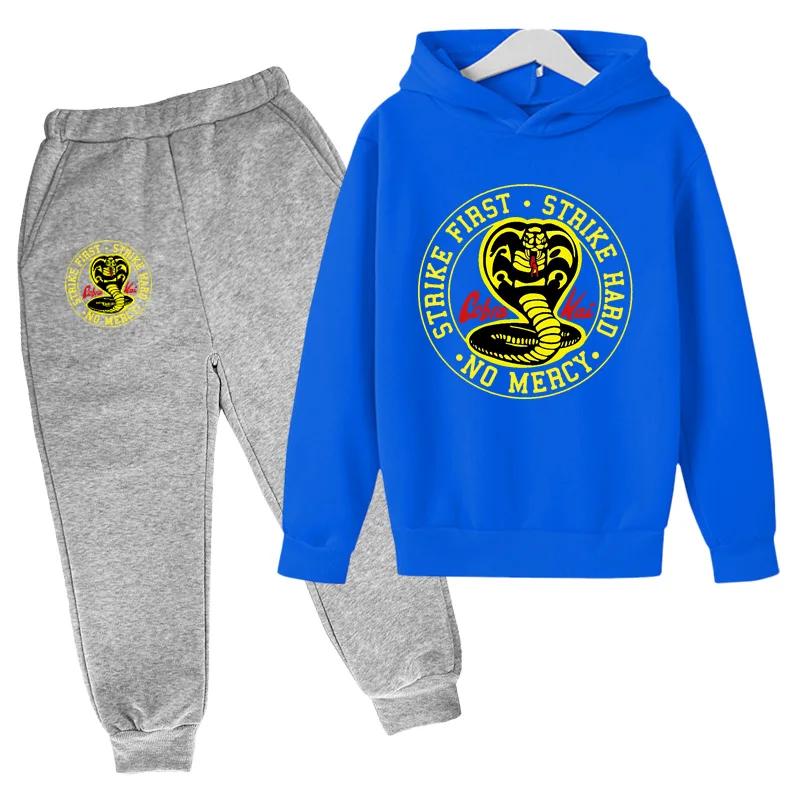 Весна и Осень Новый костюм с худи Cobra Kai Детские худи и штаны Комплект из двух предметов Детская одежда 4-14 лет Девочки Мальчики Одежда