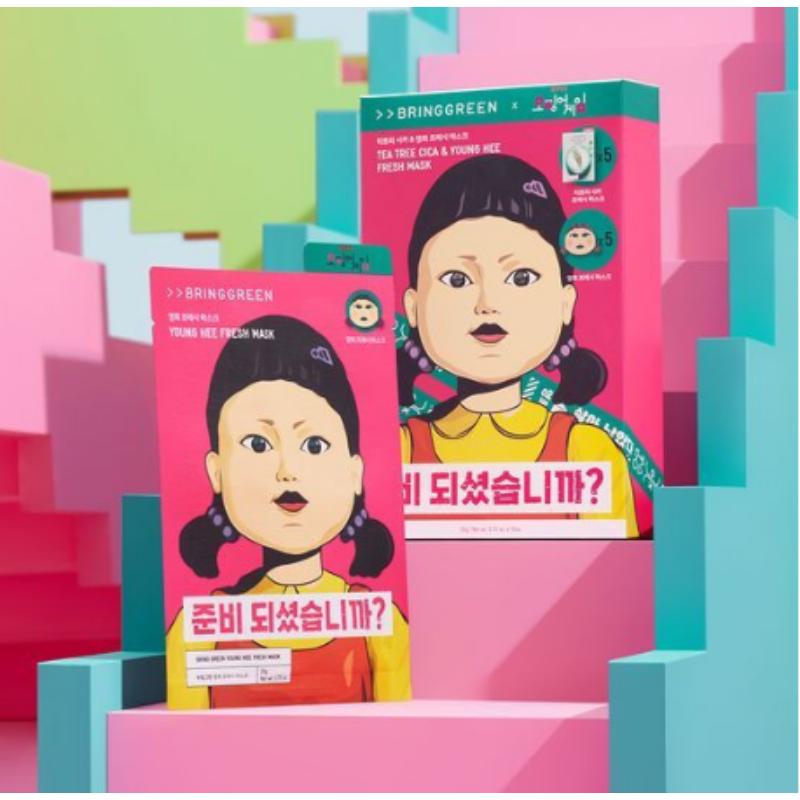 [Bring Green X Squid Game] Маска Bring Green Fresh 10p (5 чайных листьев тричика + 5 Ёнхи)