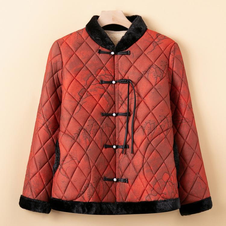 Маленькое хлопковое пальто, Хлопковая куртка с бархатной подкладкой для пожилой женщины, Утепленное хлопковое пальто, Женская одежда для матери среднего и пожилого возраста