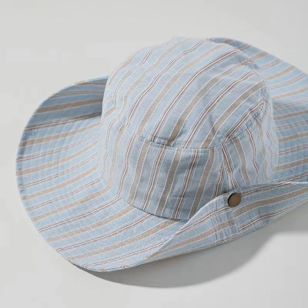 Striped Pattern Korean Version Hat Simple Design Big Eaves Simple Travel Hat Korean Style Shading Function Striped Bucket Hat