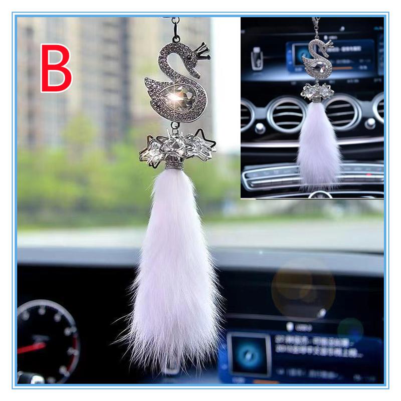 Автомобильный кулон, модный бриллиантовый хрустальный меховой шар, лиса/лебедь, элемент декора, автомобильное зеркало заднего вида, подвесные украшения для автомобиля, аксессуары