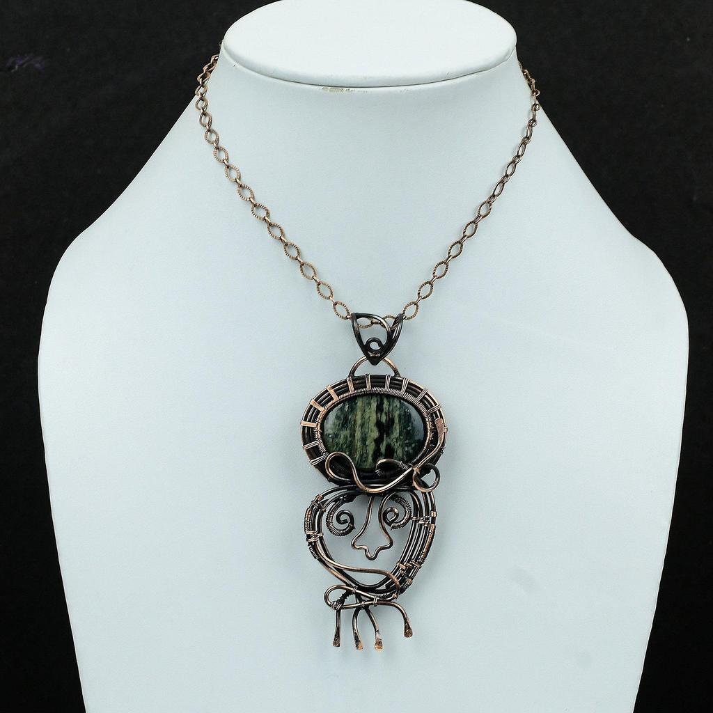 Подвеска Ocean Jasper, подвеска из медной проволоки, стильная подвеска, медное ювелирное изделие, подвеска из драгоценного камня, ювелирное изделие ручной работы, обмотанное проволокой, подарок для нее