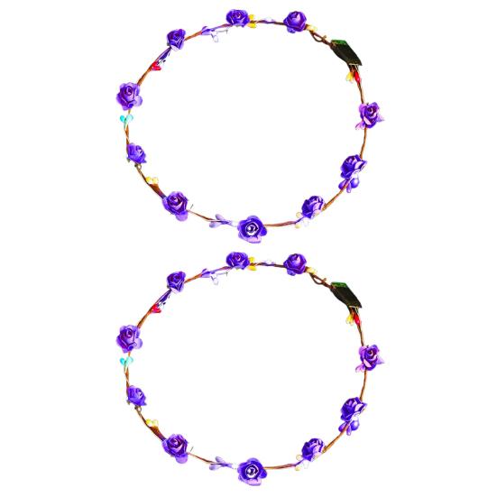 1/2Pcs Colorful LED Rose Flower Crown Adjustable Wedding Bride Floral Hair Wreath Headband Garland Headpiece Hair Accessories Party Photo Props