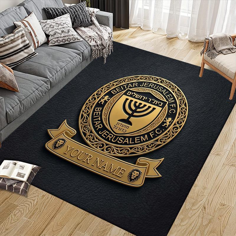 Custom Name Beitar Jerusalem Flannel Pattern Square Carpet,Area Rug,Carpet Rug for Living Room Bedroom Sofa Playroom Decor,Non-slip Floor Mat