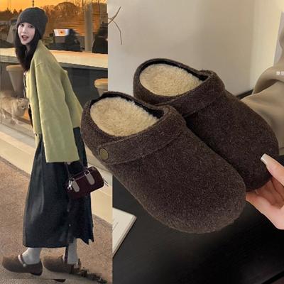 Хлопковые шлепанцы Баотоу на толстой подошве, увеличивающие рост, Birkenstocks, плюшевые шлепанцы, женские, накладка