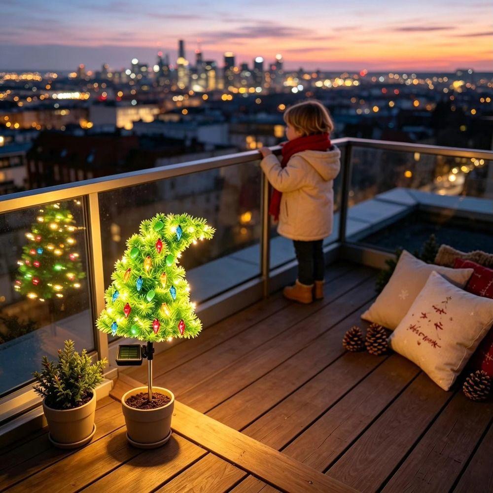 Waterproof Solar Christmas Tree With Ground Stakes Yard Decor Lights Crooked Tree Lights Garden