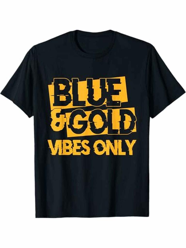 Blue And Golden Game Day Group for High School Football T-Shirts Short-Sleeve Tee Round Neck All Sea