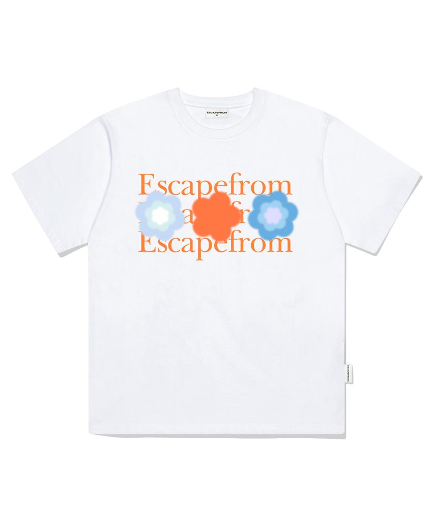 ESCAPEFROM Orange Logo Three Flower Print Oversized Short Sleeve T-Shirt White