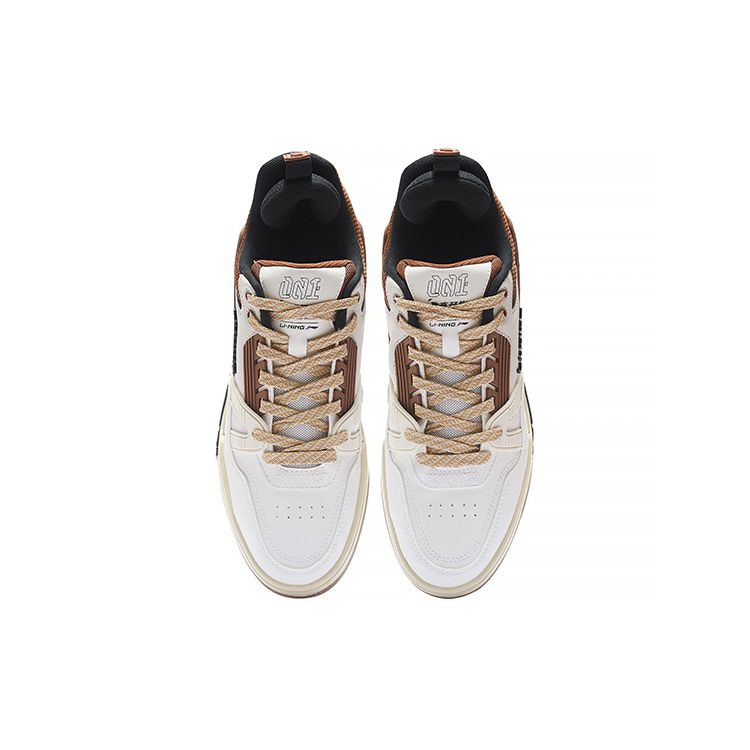 Li Ning 001 Btc низкие кроссовки для скейтбординга мужские белые коричневые AGCS103-5