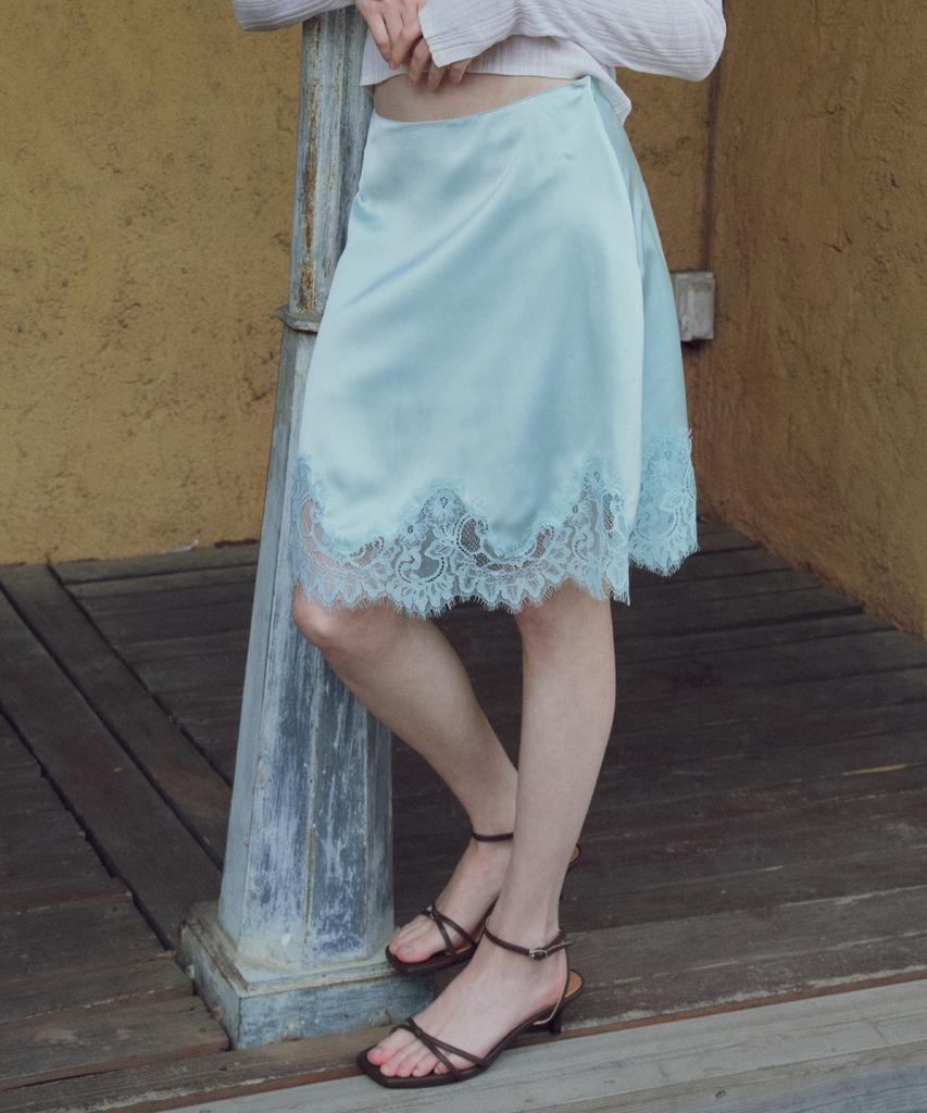 Cita A-Line Lace Satin Skirt_Cts632(Mint)