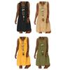 Lady Summer Dress Sleeveless V Neck A-line Solid Color Knee Length Midi Dress Pullover Vest Type Vacation Beach Dress