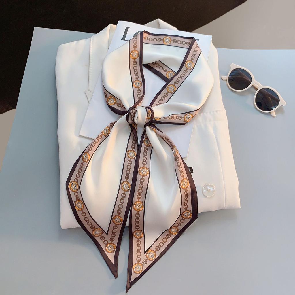 Luxury Design Long Silk Scarf Women Summer Fashion Bag Handle Ribbon Ladies Horse Print Headband Small Hair Scarves Female