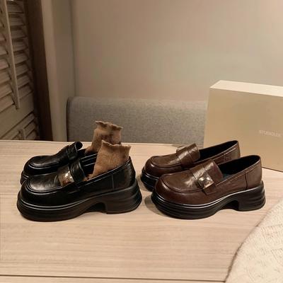 Виноградная студия motherlee высота увеличена на 5 см~ маленький человек Тяньцай квадратный круглый носок серебряная пряжка лоферы на одном педале