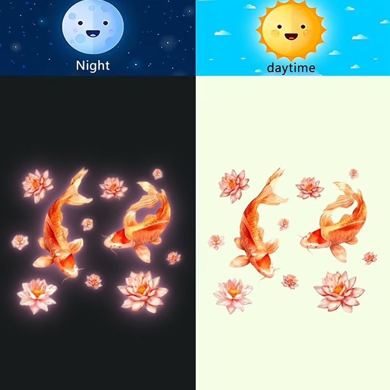 Светящиеся стеклянные наклейки Фэн-шуй с карпами Наклейки для раковин Наклейка для унитаза Наклейки для кухонной мойки Самоклеящиеся Съемные Декор для дома
