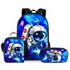 Outer Space Astronauts Three Piece Set Backpacks for Boy and Girls Best Gifts 3D Cartoon School Backpack for Children