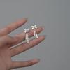 S925 Sterling Silver Bow Tassel Stud Earrings Women's Light Luxury Cold Style Design Earrings All-Match Ear Jewelry