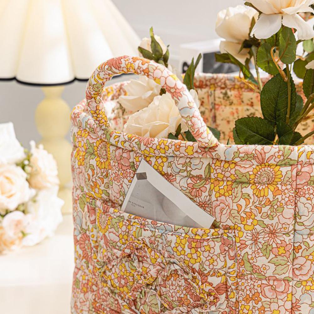 Boho Fabric Storage Basket Large Capacity Pastoral Style Baskets Quilted Laundry Hampers for Small Apartment Dormitory Closet