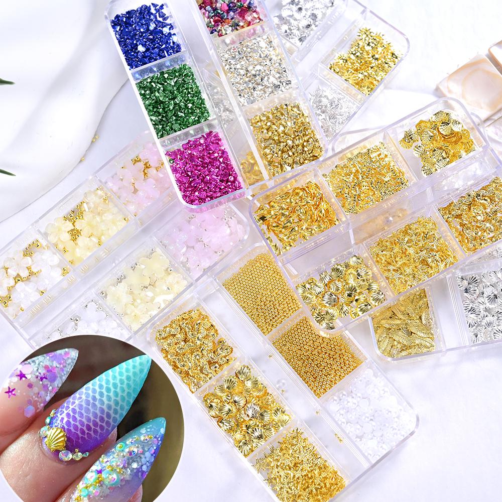 1Box Metal Rivets Alloy Studs Nail Charms Summer Ocean Gold Starfish Shell Star Conch Beads Nail Art Decorations Accessories&ZB